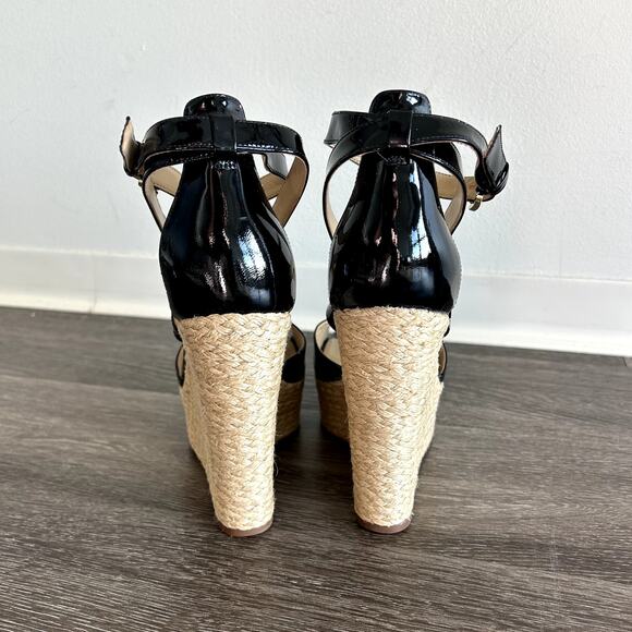 Michael Kors Gabriella Black Patent Leather Espadrille Wedges Platform Sandals - Picture 3 of 16